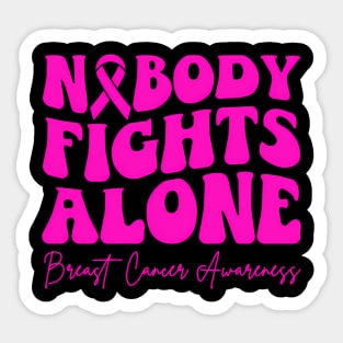 Groovy Retro Nobody Fights Alone Breast Cancer Awareness Sticker